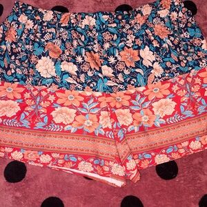 Floral Patterned Shorts Coral and Blue